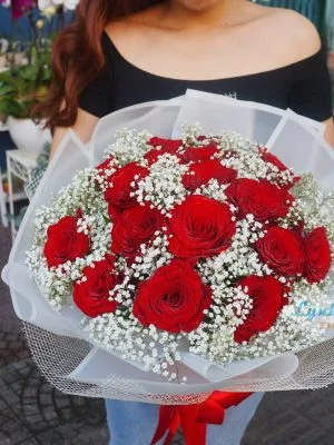 Bó Hoa Hồng đỏ Nhập Khẩu Ecuador mix Hoa Baby Nhập Khẩu Hà Lan