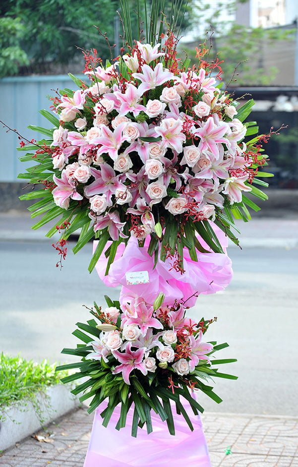 Kệ Hoa Khai Trương - Chúc Mừng - Hồng Vượng Khai Hoa